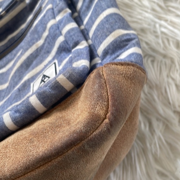 Target Explore blue white brown striped back pack back sack book bag travel bag - Picture 5 of 16